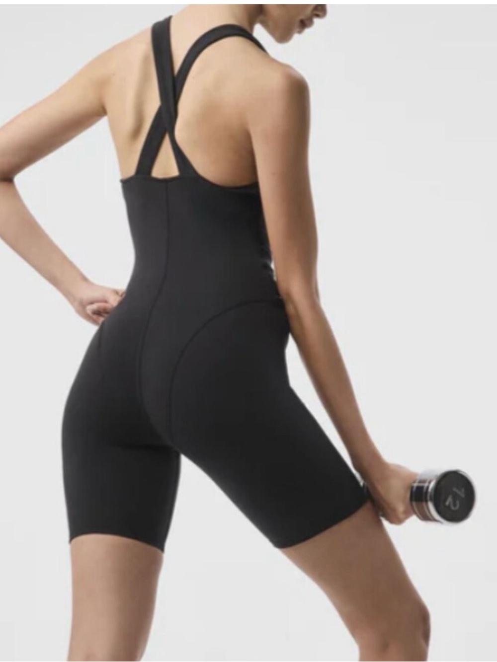 ALO Yoga Airbrush Real Onesie Romper Bodysuit Biker Short Criss Cross Size Small - Picture 2 of 9